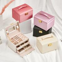 Multifunctional Jewelry Box PU Leather three layers & portable & with mirror Sold By PC