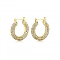 Brass Hoop Earring micro pave cubic zirconia & for woman 5-35mm Sold By Pair