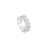 Kubisk Circonia Micro bane messing Ring, Justerbar & Micro Pave cubic zirconia & for kvinde, sølv, 16mm, 5pc'er/Bag, Solgt af Bag