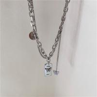 Titanium Steel Necklace for woman & enamel silver color Length 45 cm Sold By PC