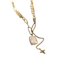 Природное пресноводное жемчужное ожерелье, титан, с Пресноводные жемчуги, Женский, Золотой, длина:45 см, продается PC