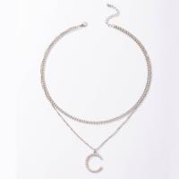 Zinc Alloy smykker halskæde, for kvinde & med rhinestone, sølv, Længde Ca. 45 cm, Solgt af PC