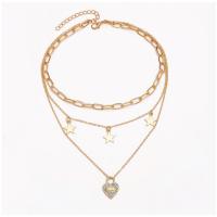 Multi Layer Necklace Zinc Alloy Heart plated multilayer & Unisex & with rhinestone golden Sold By PC