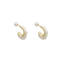 Akryl smykker ørering, Zinc Alloy, med ABS plastik perle & Akryl, mode smykker & for kvinde, gylden, 29x21mm, Solgt af par