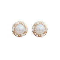 Brass Stud Earring with ABS Plastic Pearl real gold plated fashion jewelry & for woman golden Sold By Pair