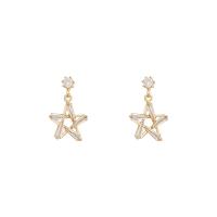 Cubic Zirconia Micro Pave Brass Earring Star real gold plated fashion jewelry & for woman & with cubic zirconia golden Sold By Pair