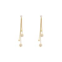 Brass Earring Jacket, real gold plated, fashion jewelry & for woman & with cubic zirconia, golden, 83x5mm, Sold By Pair