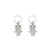 Cubic Zirconia Micro Pave Brass Earring, 925 thailand sterling silver post pin, Robot, plated, fashion jewelry & micro pave cubic zirconia & for woman, silver color, 25x17mm, Sold By Pair