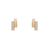 Tibetan Style Stud Earring, with ABS Plastic Pearl, high quality plated, fashion jewelry & for woman & with rhinestone, golden, 19x11mm, Sold By Pair