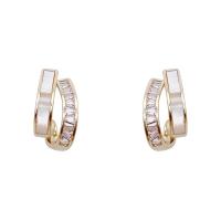Cubic Zirconia Micro Pave Brass Earring with White Shell Geometrical Pattern gold color plated micro pave cubic zirconia & for woman nickel lead & cadmium free 15mm Sold By Pair
