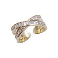 Krychlový Circonia Micro vydláždit mosazný prsten, Mosaz, Geometrický vzor, barva pozlacený, micro vydláždit kubické zirkony & pro ženy, nikl, olovo a kadmium zdarma, 17mm, Velikost:6.5, Prodáno By PC