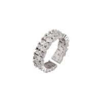 Cúbicos Circonia Micro Pave anillo de latón, metal, chapado en platina real, ajustable & micro arcilla de zirconia cúbica & para mujer, libre de níquel, plomo & cadmio, tamaño:6-8, Vendido por UD