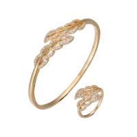 Brass Jewelry Set Leaf plated & micro pave cubic zirconia & for woman nickel lead & cadmium free 5mm 13mm US Ring Sold By PC