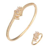 Brass Jewelry Set, Flower, plated, different styles for choice & micro pave cubic zirconia & for woman, nickel, lead & cadmium free, 63x5mm, 20x3mm, US Ring Size:6-9, Sold By PC
