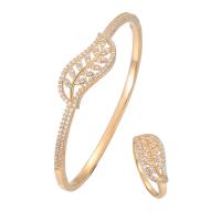 Brass Jewelry Set, Leaf, plated, different styles for choice & micro pave cubic zirconia & for woman, nickel, lead & cadmium free, 60mm, US Ring Size:6-9, Sold By PC
