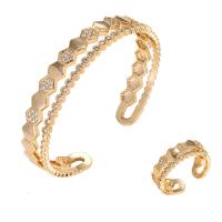 Brass Jewelry Set, plated, different styles for choice & micro pave cubic zirconia & for woman & hollow, nickel, lead & cadmium free, 55x10mm, 20x8mm, US Ring Size:6-8, Sold By PC