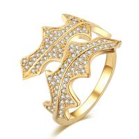 Cubic Zirconia Micro Pave Brass Ring, Leaf, plated, adjustable & micro pave cubic zirconia & for woman, more colors for choice, nickel, lead & cadmium free, US Ring Size:6-9, Sold By PC