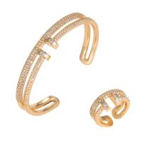 Brass Jewelry Set, plated, different styles for choice & micro pave cubic zirconia & for woman, nickel, lead & cadmium free, 55x8mm, 20x8mm, US Ring Size:6-9, Sold By PC