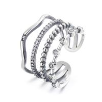 925 Sterling Silver Cuff Finger Ring, Adjustable & for woman & with rhinestone, original color, Sold By PC