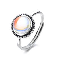 925 пробы Открыть палец кольцо, с Лунный камень, Регулируемый & Женский, оригинальный цвет, продается PC