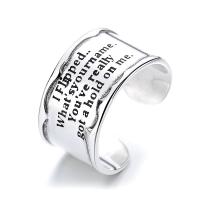 925 Sterling Silver Cuff Finger Ring Adjustable & with letter pattern & for woman original color Sold By PC