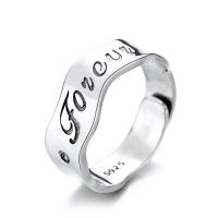 925 Sterling Silver Open Finger Ring Adjustable & with letter pattern & for woman original color Sold By PC