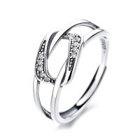 925 Sterling Silver Open Finger Ring Adjustable & for woman & with rhinestone original color Sold By PC