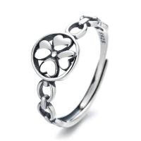 925 Sterling Silver Open Finger Ring, Four Leaf Clover, Adjustable & for woman & hollow, original color, Sold By PC