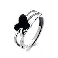925 Sterling Silver Otvorena prst prsten, Srce, Podesiva & za žene & emajl & šupalj, izvorna boja, Prodano By PC