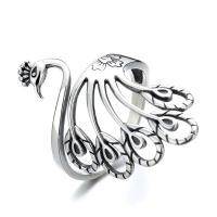 925 Sterling Silver Cuff Finger Ring Peacock Adjustable & for woman & hollow original color Sold By PC