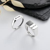 925 Sterling Silver Open Finger Ring Adjustable & with letter pattern & for woman & enamel original color Sold By PC
