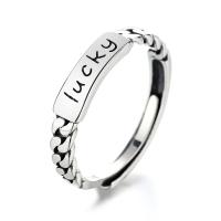 925 Sterling Silver Open Finger Ring, Adjustable & with letter pattern & for woman, original color, Sold By PC