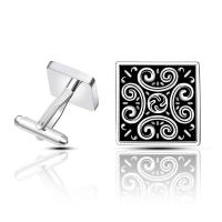 Cufflinks, Brass, platinum color plated, for man & enamel, 17x17mm, Sold By Pair