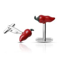 Cufflinks Brass Pepper platinum color plated for man red Sold By Pair