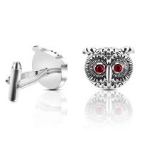 Cufflinks, Brass, Owl, platinum color plated, for man & with rhinestone, 18x15mm, Sold By Pair