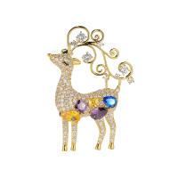 Cubic Zirconia Brooch, Brass, Christmas Reindeer, plated, micro pave cubic zirconia & for woman, more colors for choice, nickel, lead & cadmium free, 65x50mm, Sold By PC