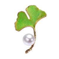 Freshwater Pearl Brooch, Brass, with Freshwater Pearl, Ginkgo Leaf, 24K gold plated, for woman, more colors for choice, nickel, lead & cadmium free, 38x30mm, Sold By PC