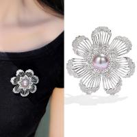 Fashion Brooch Jewelry Brass with Shell Pearl petals platinum plated micro pave cubic zirconia & for woman & hollow nickel lead & cadmium free Sold By PC