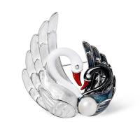 Enamel Brooch Zinc Alloy with Shell Pearl & Freshwater Pearl Swan plated for woman & with rhinestone nickel lead & cadmium free Sold By PC