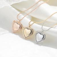 Fashion Locket Necklace Brass with 1.97inch extender chain Heart plated with photo locket & for woman & with rhinestone nickel lead & cadmium free Length Approx 15.75 Inch Sold By PC