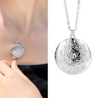Fashion Locket Necklace Brass with 1.97inch extender chain Round platinum plated with photo locket & for woman nickel lead & cadmium free Length Approx 15.75 Inch Sold By PC