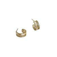 Brass Stud Earring with 925 Sterling Silver & Shell micro pave cubic zirconia & for woman golden 16mm Sold By Pair