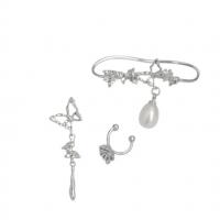 metal Aretes, pendiente, con Plata de ley 925 & Perlas plásticas, para mujer, plateado, 3.2cmuff0c0.8cmuff0c2cm, Vendido por Set