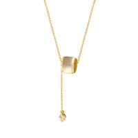 Cats Eye Necklace, Brass, with Cats Eye, micro pave cubic zirconia & for woman, golden, Length:39 cm, Sold By PC