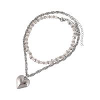 Природное пресноводное жемчужное ожерелье, Пресноводные жемчуги, с титан, Двойной слой & Женский, разноцветный, 32cm,39cm, продается PC