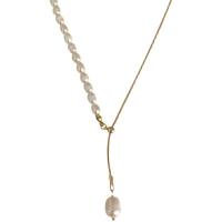 Freshwater Pearl Brass Chain Necklace, cobre, with Pérolas de água doce, para mulher, cores misturadas, comprimento Aprox 45 cm, vendido por PC