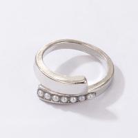 Tibetan Style Finger Ring, with Plastic Pearl, for woman, silver color, 17mm, Sold By PC