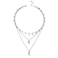 Mode-Multi-Layer-Halskette, Zinklegierung, mehrschichtig & für Frau, Silberfarbe, Länge:45.8 cm, verkauft von PC