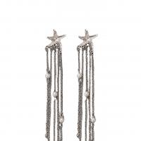 Fashion Fringe Earrings, Tibetan Style, with Plastic Pearl, for woman, silver color, 133x21mm, Sold By Pair