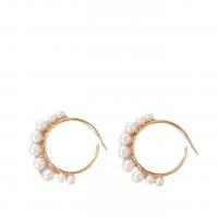 Zinc Alloy Hoop Earring with Plastic Pearl for woman golden Sold By Pair